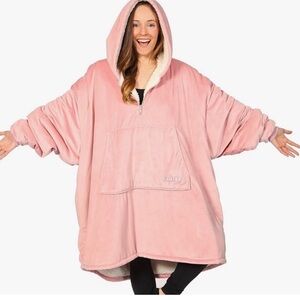 Comfy Women's Pink Plush wearable Hoodie Robe. Shepra interior oversized W/Wear